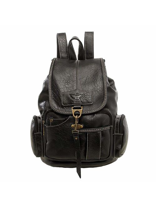 Women Leather Backpack Purse Teen Girls Travel Drawstring Rucksack Vintage Style Ladies Daypack College School Bag