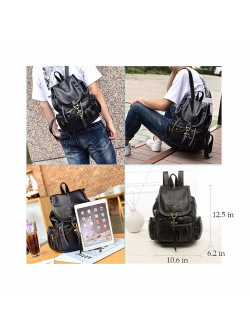 Women Leather Backpack Purse Teen Girls Travel Drawstring Rucksack Vintage Style Ladies Daypack College School Bag