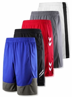 Liberty Imports 5 Packs Big Boys Youth Athletic Basketball Shorts Mesh Quick Dry Activewear Pockets