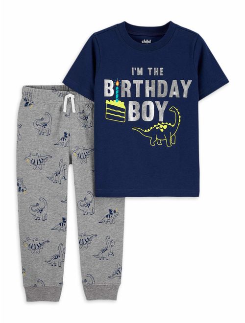 Child of Mine by Carter's Baby Toddler Boy Birthday Short Sleeve T-shirt & Pants, 2pc Outfit Set