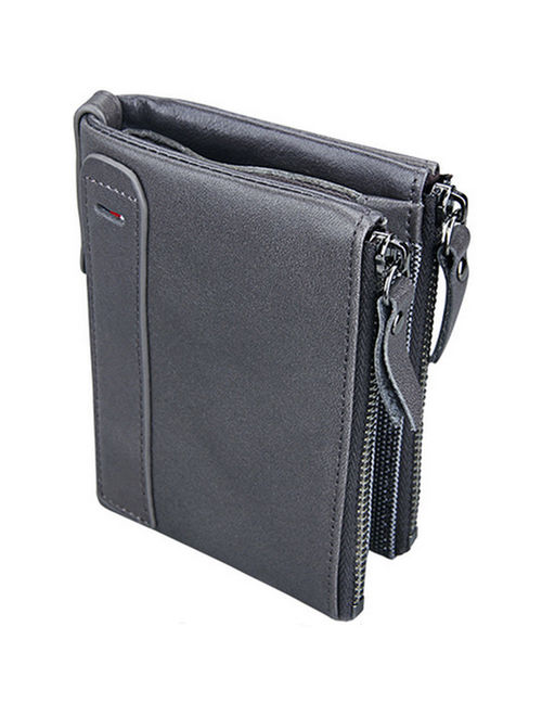 Men's RFID Blocking Genuine Crazy Horse Leather ID Window and Coin Pocket Zipper Bifold Wallet