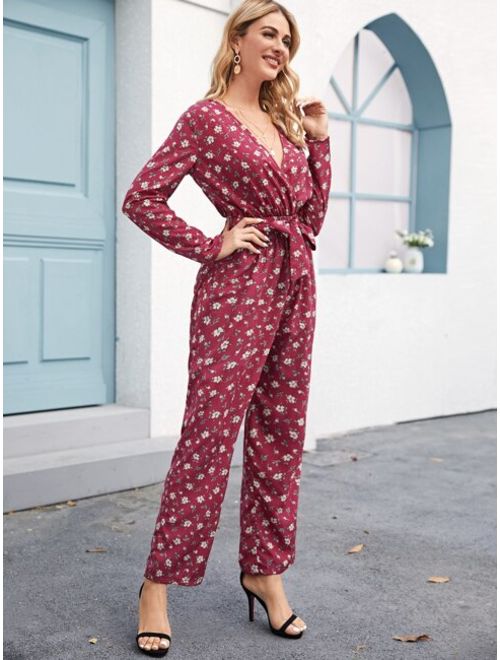 Buy Shein Belted Floral Print Wrap Jumpsuit Online Topofstyle 3119