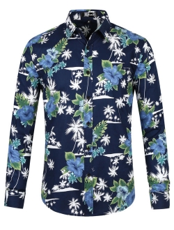 Men Floral Button Hawaiian Palm Flower Printed Shirt Black XXL US 50