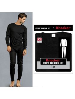 Mens Thermal Underwear Set Knocker Long Sleeve Pajamas Pants Sleep Black Size L