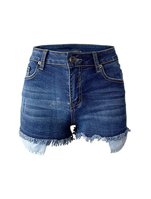 Aodrusa Womens Ripped Denim Shorts Mid Rise Body Enhancing Curvy Cutoff Distressed Jeans