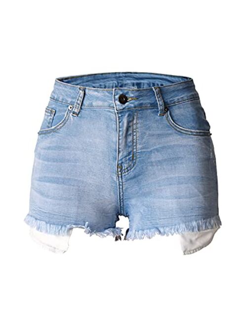 Aodrusa Womens Ripped Denim Shorts Mid Rise Body Enhancing Curvy Cutoff Distressed Jeans