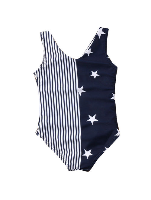 Styles I Love Mommy and Daughter Navy Blue One Piece Swimsuit American Flag Matching Holiday Bathing Suit Beach Pool Swimwear (Mom S)