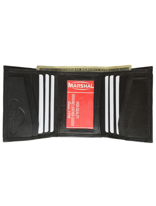 Mens Soft Leather Trifold Wallet with Vertical Card Slots and ID Window 1855 (C) Brown