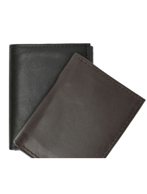 Mens Soft Leather Trifold Wallet with Vertical Card Slots and ID Window 1855 (C) Brown