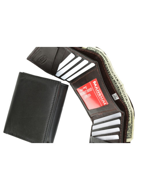 Mens Soft Leather Trifold Wallet with Vertical Card Slots and ID Window 1855 (C) Brown