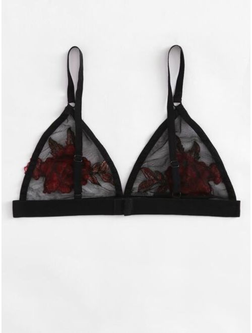 Shein Embroidered Rose Applique Mesh Bralette