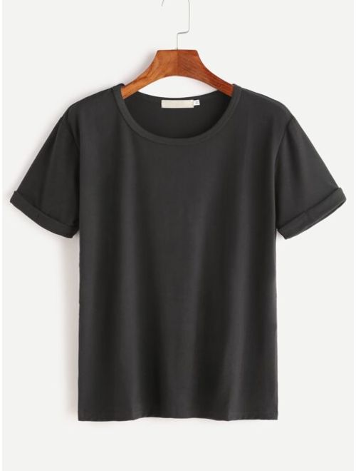 Shein Rolled Sleeve Basic Tee