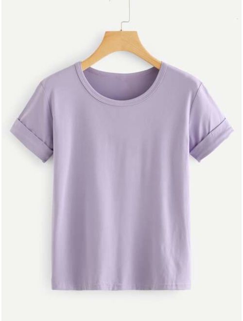 Shein Rolled Sleeve Basic Tee