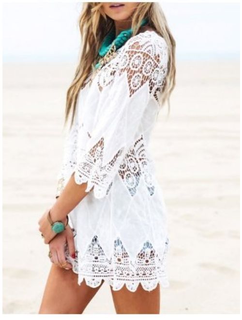 NFASHIONSO Women's Fashion Swimwear Crochet Tunic Cover Up / Beach Dress