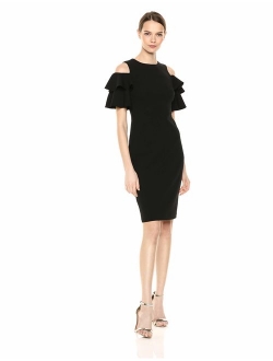 Women's Cold Shoulder Sheath with Tiered Sleeve Dress