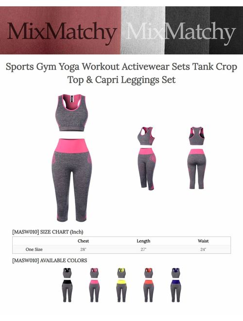 MixMatchy Women's Sports Gym Yoga Workout Activewear Sets Tank Crop Top & Capri  Leggings Set | Topofstyle