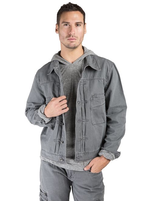 Level 7 Men's Cotton Canvas Trucker Jacket Timber Color Heavy Rugged Wash