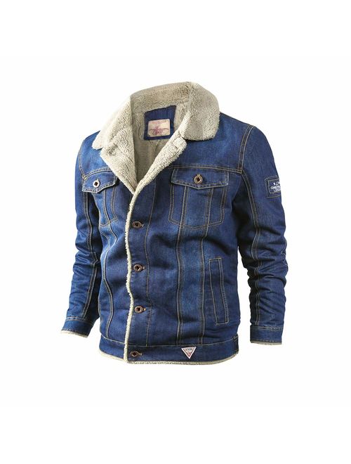 Uusollecy Men's Sherpa Denim Winter Denim Jacket Trucker Jean Jacket