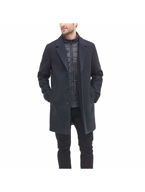 dkny men's wool blend coat with removable quilted bib