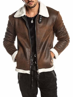 Beotyshow Mens Sherpa Trucker Jacket Full Zip Suede Thicken Lined Softshell Lapel Collar Coat