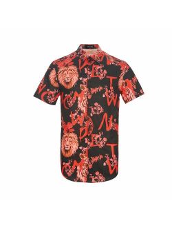 Mens Lion Creative Animal 3D Printing Shirt Funny Graphic Short Sleeve Luxury Design Print Dress Shirts