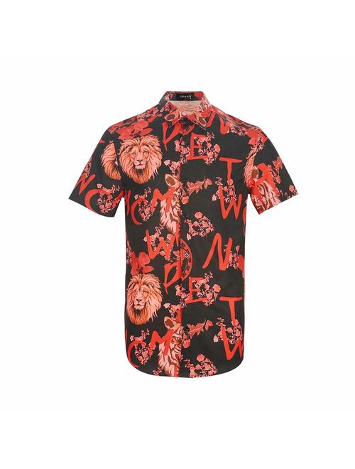 Mens Lion Creative Animal 3D Printing Shirt Funny Graphic Short Sleeve Luxury Design Print Dress Shirts