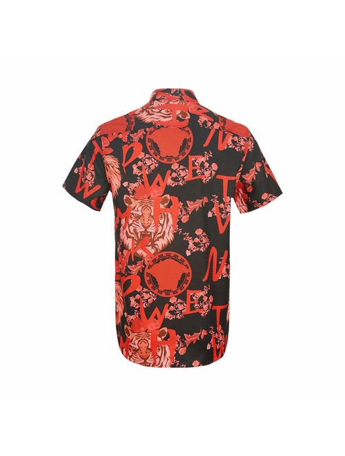 Mens Lion Creative Animal 3D Printing Shirt Funny Graphic Short Sleeve Luxury Design Print Dress Shirts