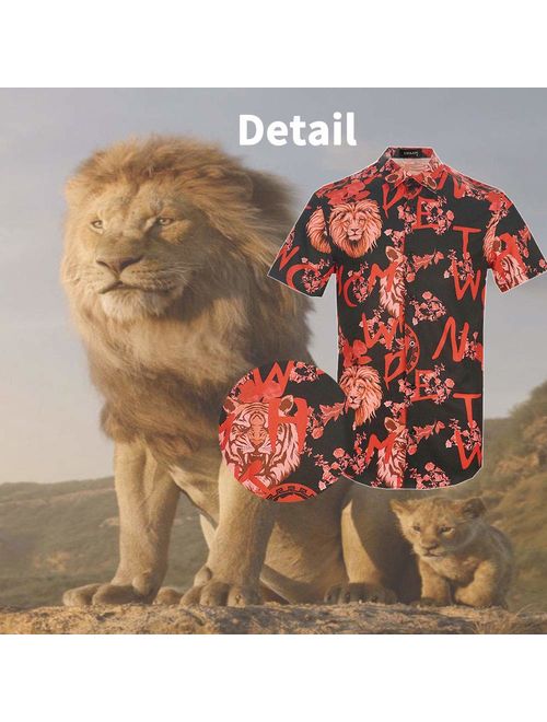 Mens Lion Creative Animal 3D Printing Shirt Funny Graphic Short Sleeve Luxury Design Print Dress Shirts