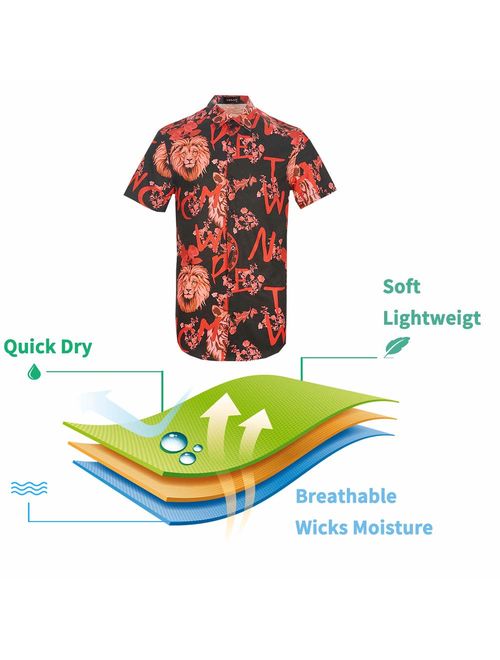 Mens Lion Creative Animal 3D Printing Shirt Funny Graphic Short Sleeve Luxury Design Print Dress Shirts