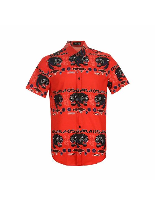 Mens Lion Creative Animal 3D Printing Shirt Funny Graphic Short Sleeve Luxury Design Print Dress Shirts