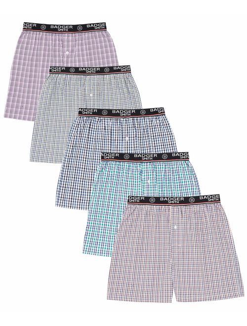 Badger Smith Men's 5 - Pack and 3 - Pack 100% Cotton Checks Multicolor Boxer Shorts