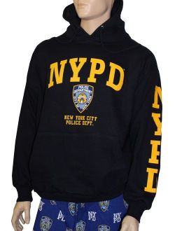 NYPD Hoodie Yellow Sleeve Print Sweatshirt Navy Blue Medium