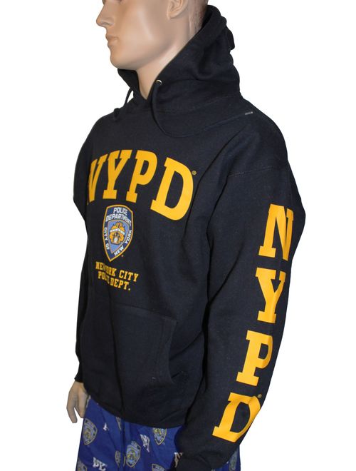 NYPD Hoodie Yellow Sleeve Print Sweatshirt Navy Blue Medium