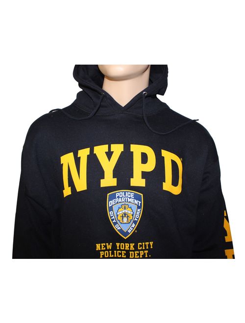 NYPD Hoodie Yellow Sleeve Print Sweatshirt Navy Blue Medium