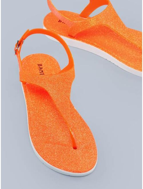 Glitter Neon Ankle Strap Thong Sandals