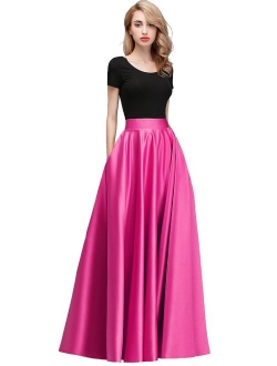 honey qiao Women Satin Skirts Long Floor Length High Waist Fomal Prom Party Skirts with Pockets Back Zipper Closure