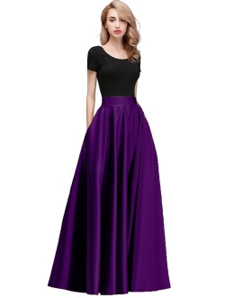 honey qiao Women Satin Skirts Long Floor Length High Waist Fomal Prom Party Skirts with Pockets Back Zipper Closure