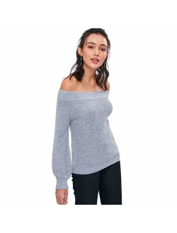 Women's Knit Sweater Lantern Sleeve Casual Batwing Sleeve Off Shoulder Loose Pullover Jumper