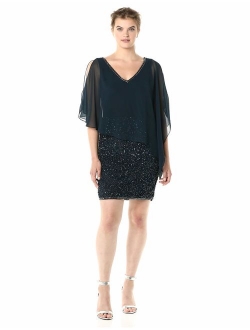 Women's Caplet Short Cocktail Beaded Dress