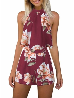 Women's Floral Printed Summer Dress Romper Boho Playsuit Jumpsuits Beach 2 Piece Outfits Top with Shorts