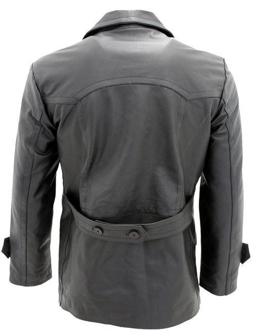 Men's Black German Naval Dr Who Cow Hide Leather Pea Coat