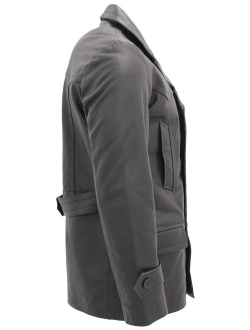 Men's Black German Naval Dr Who Cow Hide Leather Pea Coat