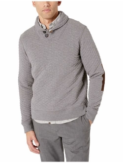 Men's Diamond Quilted Shawl Pullover with Suede Elbow Patches