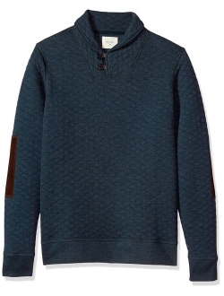 Men's Diamond Quilted Shawl Pullover with Suede Elbow Patches