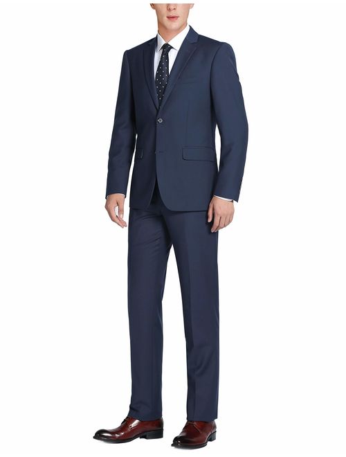 CHAMA Men's 100% Wool Single Breasted Two Button Notch Lapel Classic Fit Suit