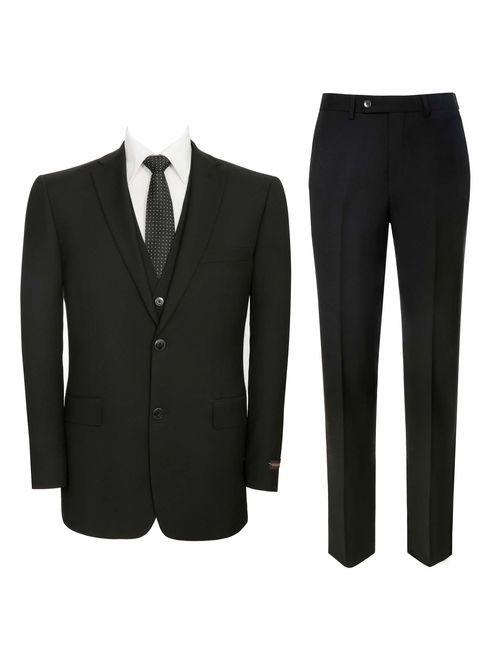 Pio Lorenzo Men's 3-Piece Classic Fit Suit Single Breasted Blazer& Hidden Expandable Waist Flat Front Pants