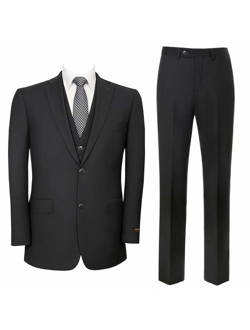 Pio Lorenzo Men's 3-Piece Classic Fit Suit Single Breasted Blazer& Hidden Expandable Waist Flat Front Pants