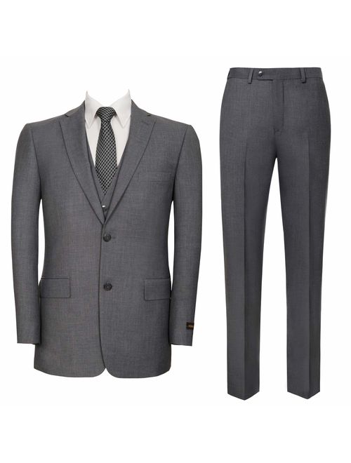 Pio Lorenzo Men's 3-Piece Classic Fit Suit Single Breasted Blazer& Hidden Expandable Waist Flat Front Pants