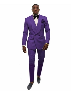 Mens Purple Velvet Suits Shawl Lapel Blazer Double Breasted Party Formal  Tuxedos