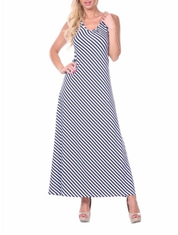 Women's Backless Striped Maxi Dress